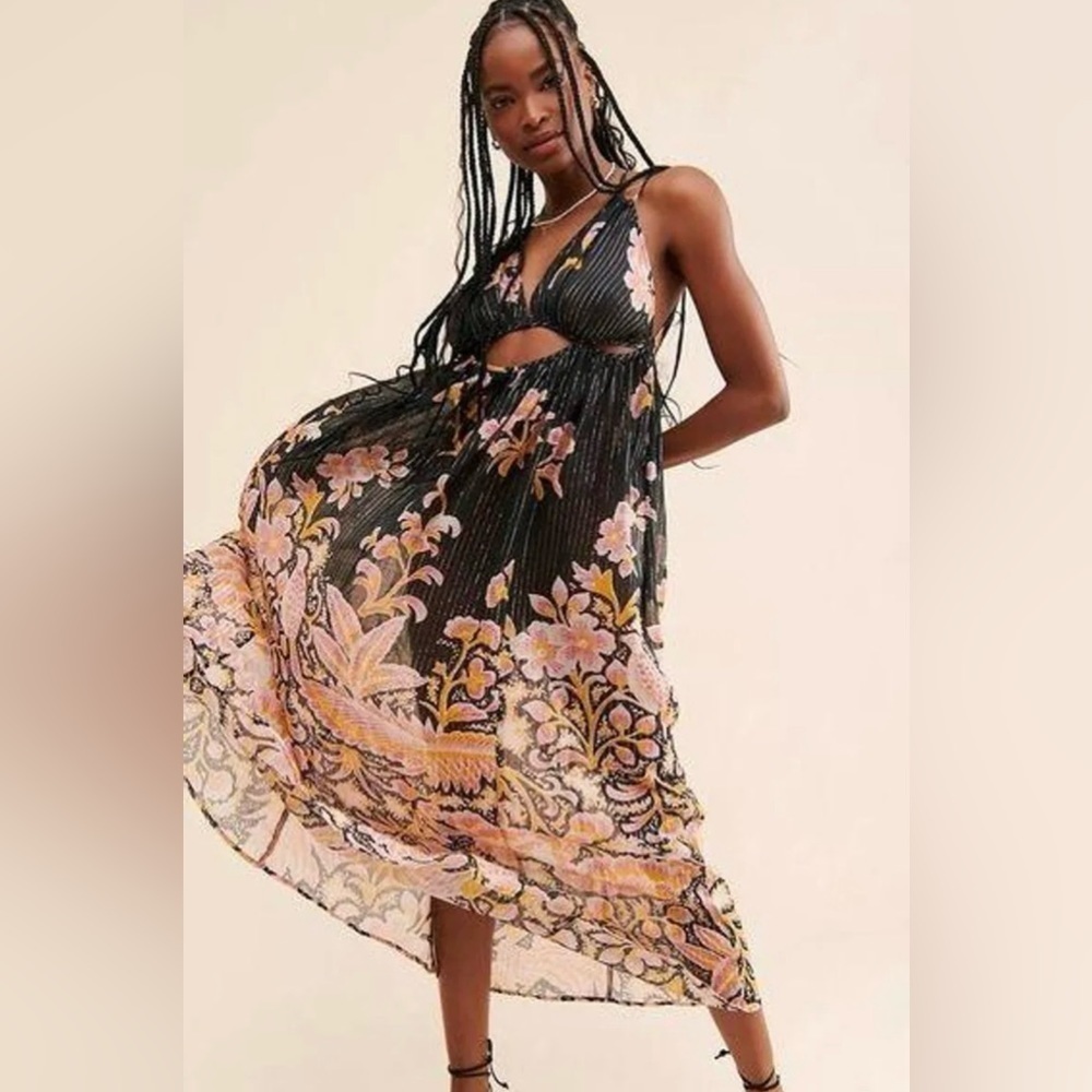 Like New! Anthropologie Sheer Maxi Floral Cut Out Dress. Size XS